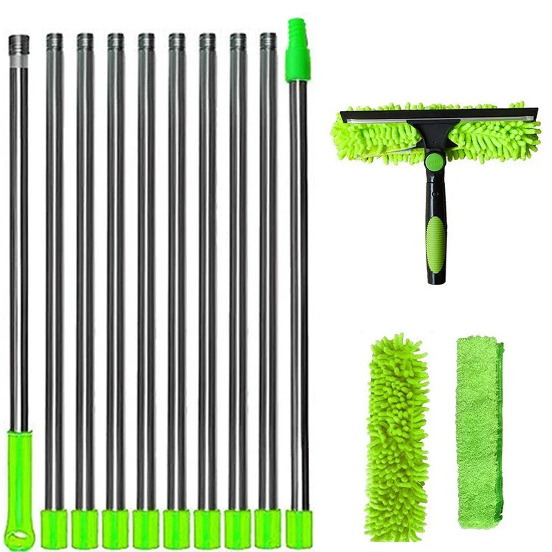Extendable Window Cleaning Kit, 2-in-1 Double-Sided Glass Squeegee with Microfiber