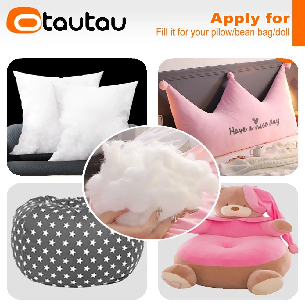 OTAUTAU 1kg Algodón PP Poliéster de Alta Elasticidad Ecológico Relleno Hueco 3D para Almohada Peluche Muñeco Puf Cojín de Sofá Cama OT001