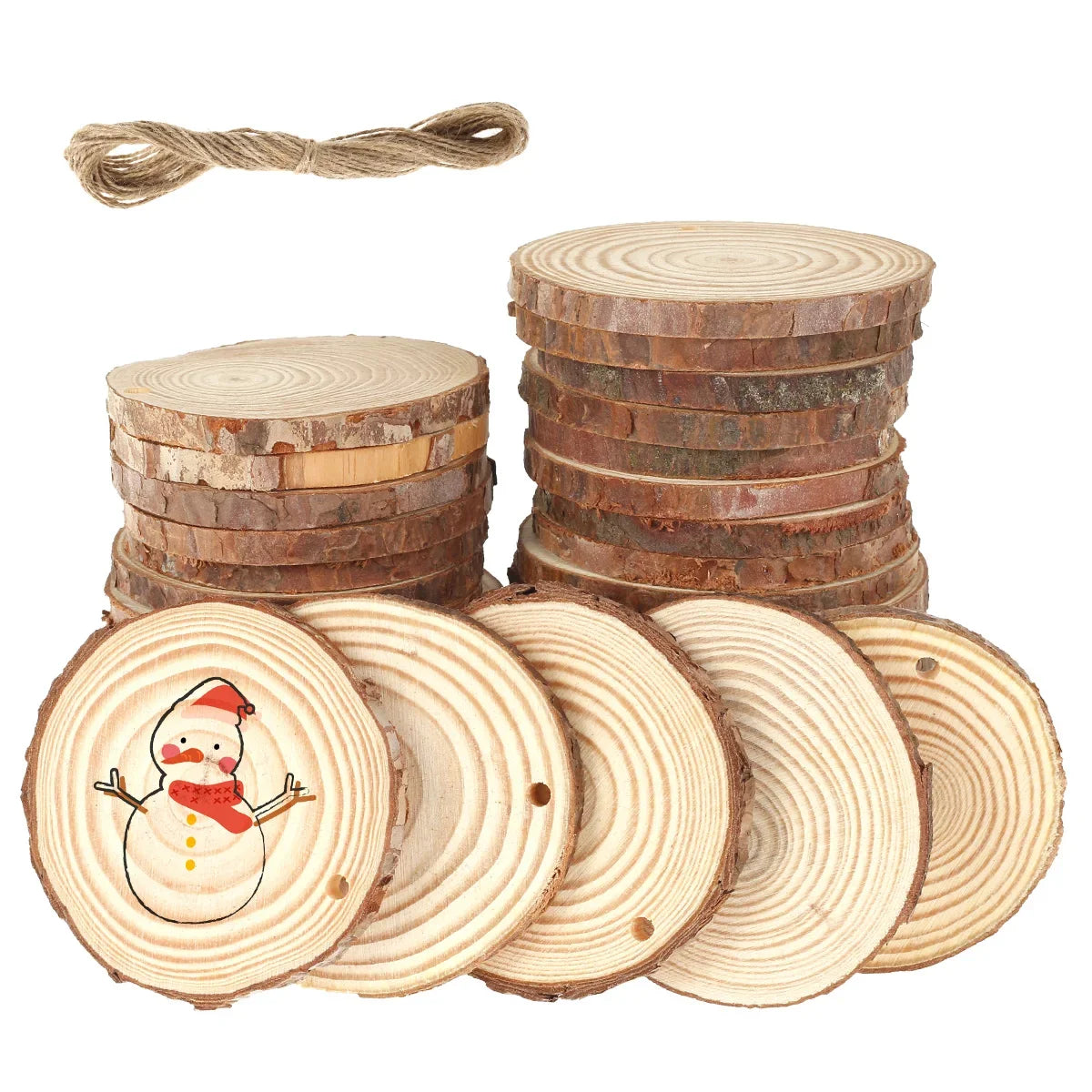 30/60 Piezas de Rodajas de Madera con Corteza de Árbol, Redondas de Pino Natural sin Acabado, para Pintar Manualidades DIY, para Decoración de Bodas y Navidad