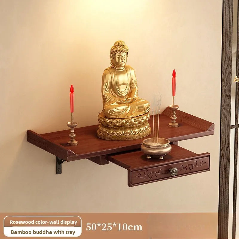 Buda nicho, santuario de pared del Dios de la Riqueza, base de ofrenda de Bodhisattva de madera no maciza, estante de almacenamiento de incensario