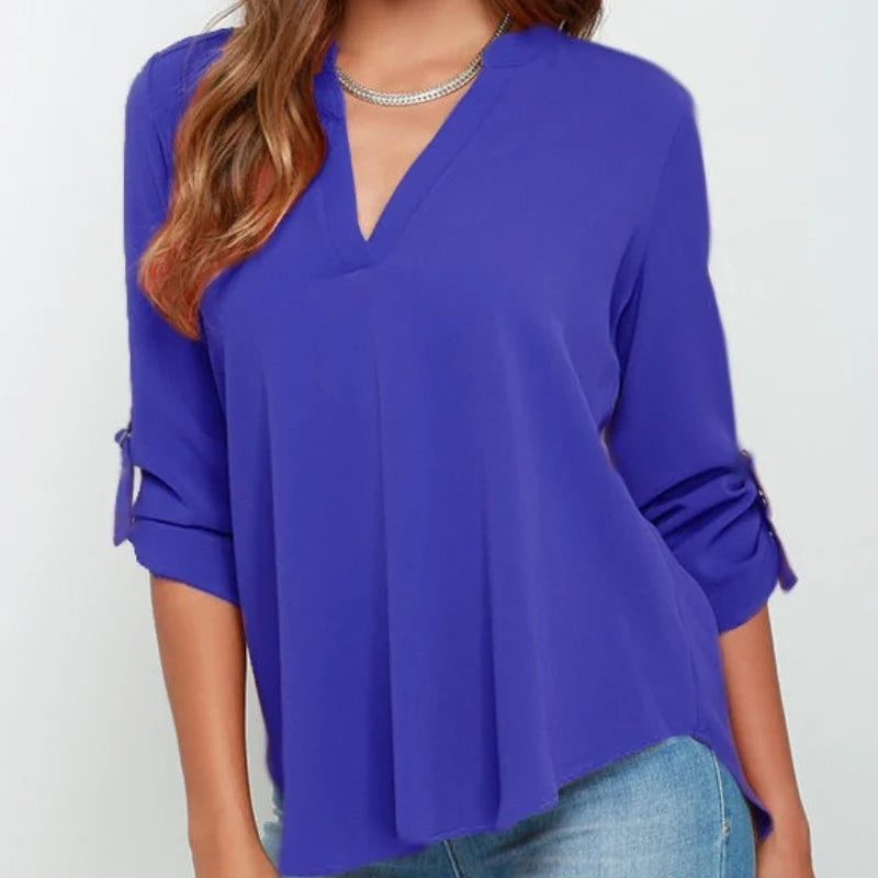 Women Tops Blouses Long Sleeve V-Neck Chiffon Blouse office work Shirt
