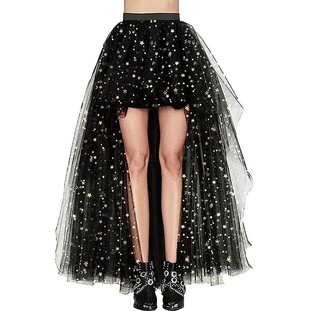 MisShow Hi-Lo Tulle Petticoat Women's Long Four Layer Puffy Skirt Fuchsia Tutu Skirts Adult Junpon Goth For Party Cocktail