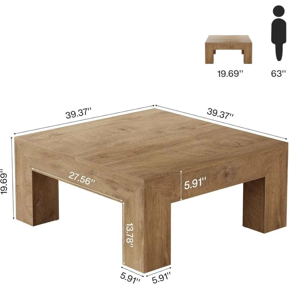 Mesa de centro cuadrada para sala de estar, mesa de cóctel de granja de 39,4 pulgadas