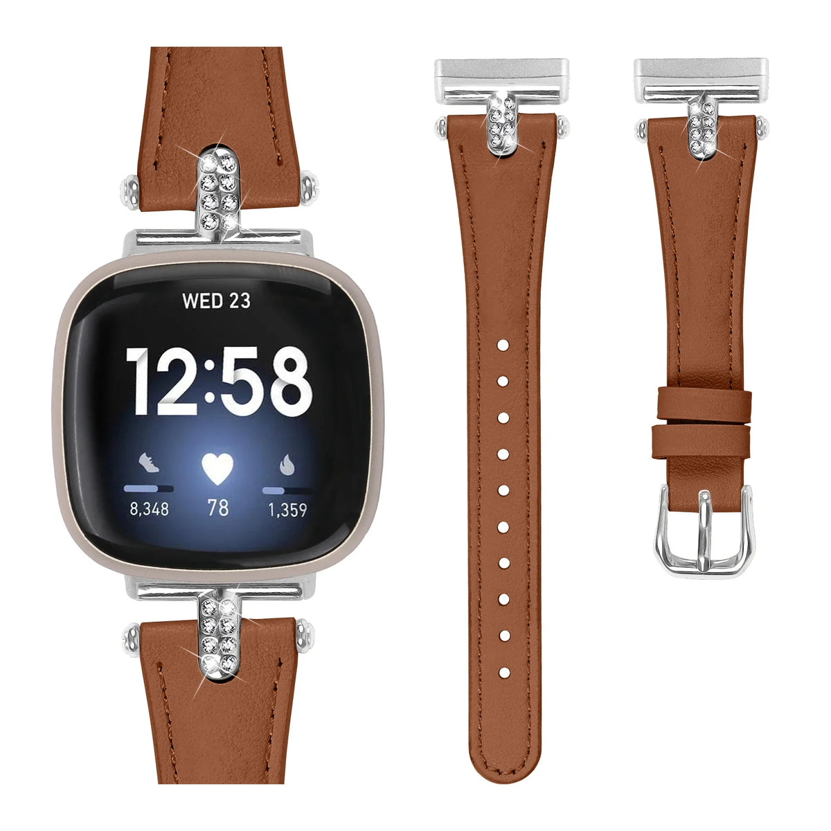 Fitbit Sense 1–2 / Versa 3–4 Stitched Band with Sparkling Connectors