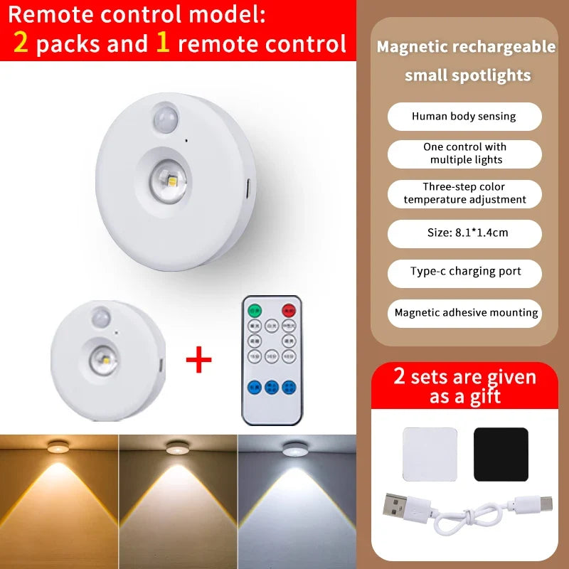 PIR Motion Sensor LED Under Cabinet Lamp Dimmable Rechargeable Night Light Stairs Closet Room Aisle Tube Bar Detector Bulb
