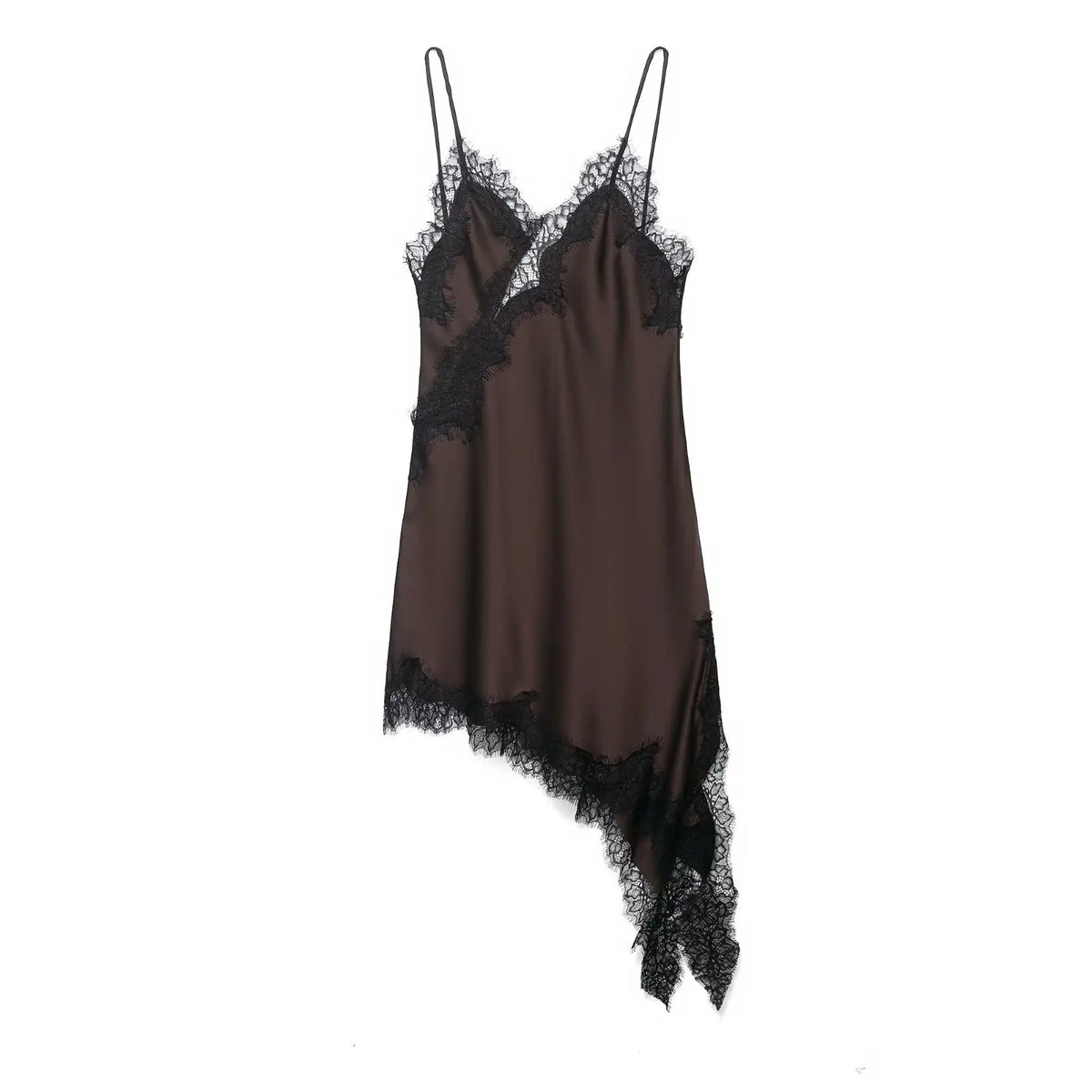 Satin Sexy Lace Spliced Short Sling Dress Women Sleeveless Backless Asymmetric Sexy Party Dresses 2026 Summer Lady Dress 