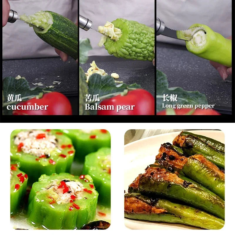 Stainless Steel Corer Chili Corer Bitter Gourd Seed Remover Core Digging Knife Green Pepper Cutter Seed Digging Tool Kitchen