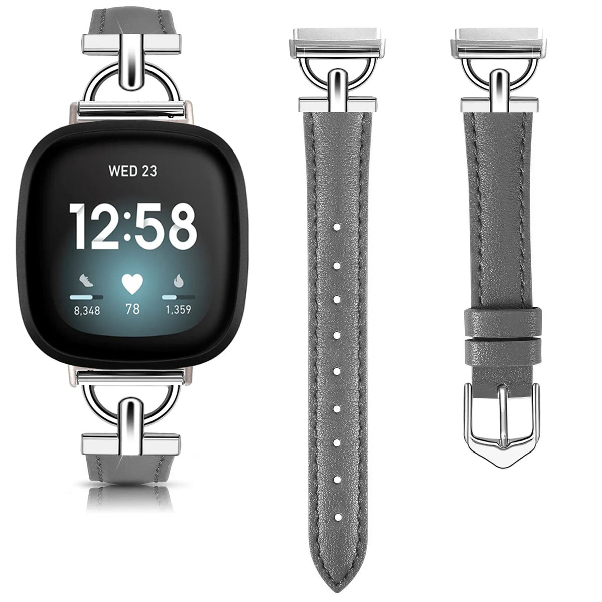 Fitbit Sense 1–2 / Versa 3–4 Slim Leather D-Link Band