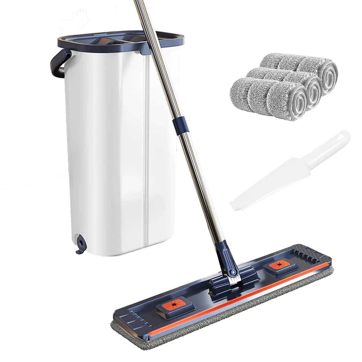 Trapeador Mágico Plano Escurridor con Cubo Manos Libres Trapeador Perezoso de Limpieza Microfibra Giratorio Autoescurrible Trapeador para Limpieza del Hogar Cubo Giratorio