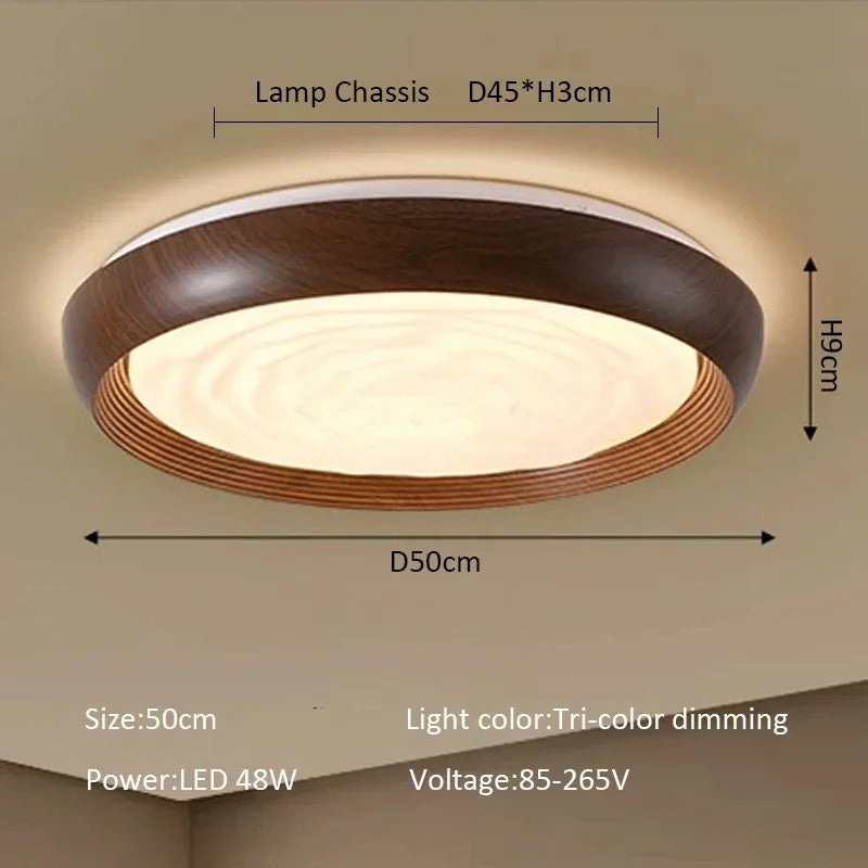 Modern LED Ceiling Light Circular Wood Grain Walnut Acrylic Ceiling Lamp Bedroom Living Room Restaurant Aisle Home Decor Lights