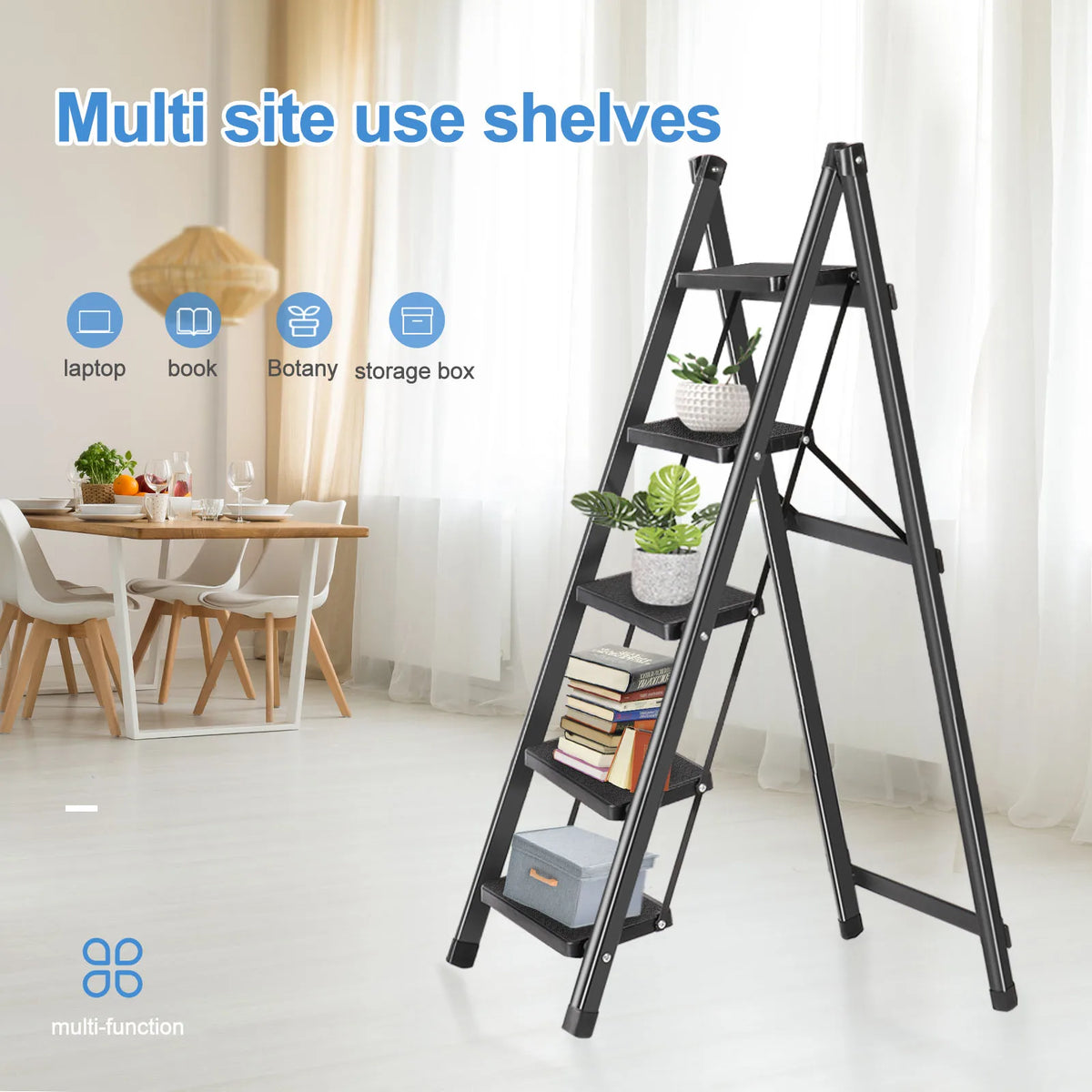 Peldaños antideslizantes, escalera doméstica multifuncional, escalera plegable extensible, escaleras de tijera multifuncionales de cinco peldaños