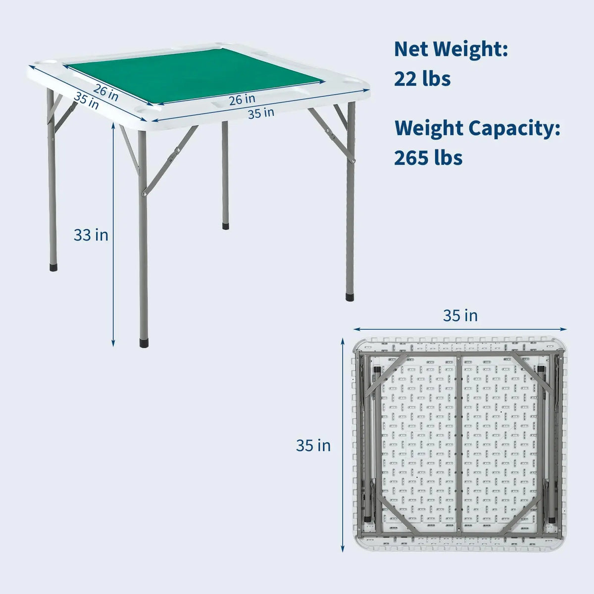 Mesa de Mahjong y Dominó Plegable de 35.4", Escritorio Cuadrado para 4 Jugadores con Portavasos y Bandejas para Fichas, Mesa Portátil para Juegos de Mesa con Tablero Verde