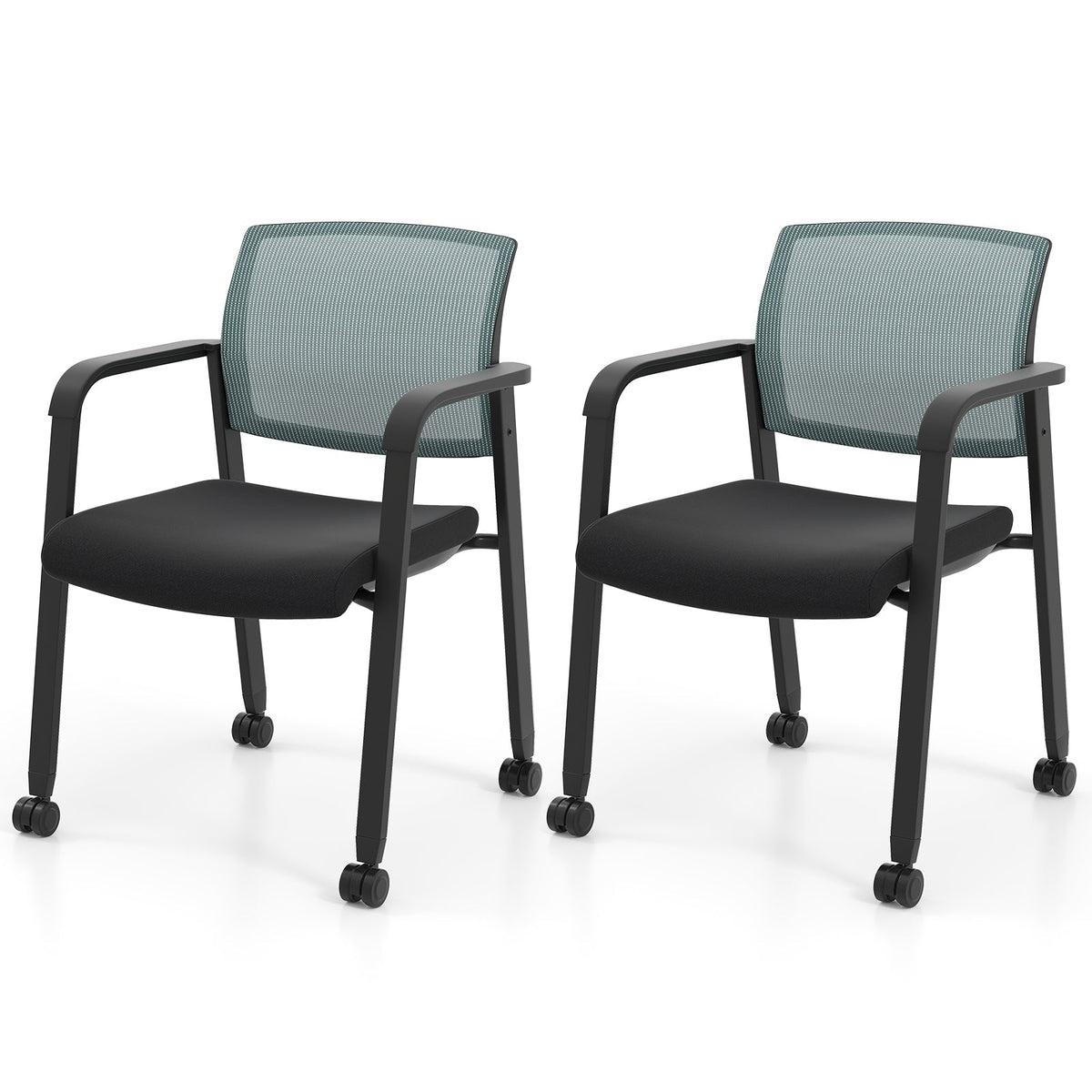 Set of 2 Stackable Rolling Office Chairs with Mesh Backrest