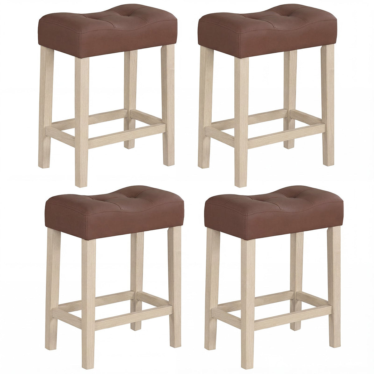 Set of 4 Upholstered Counter Height Bar Stool with Curved Saddle-Seat