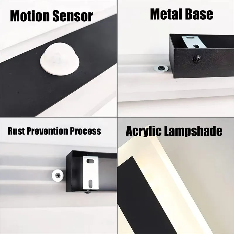 Lámpara de pared LED IP65 impermeable de pared larga para exterior con movimiento para porche, patio, sala de estar y garaje