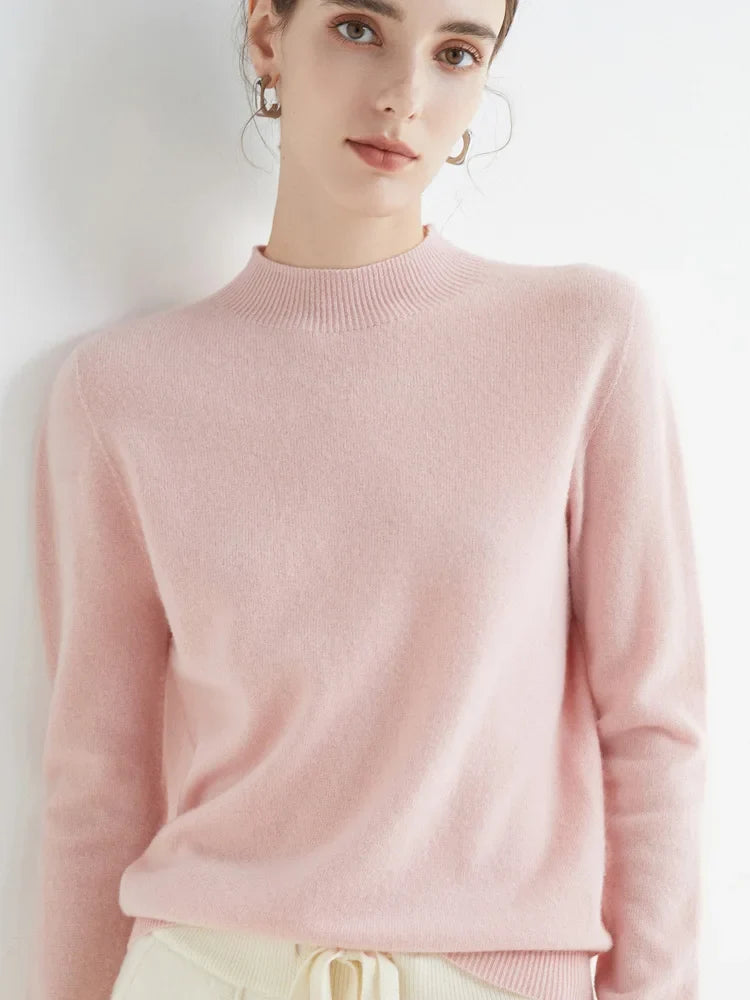 AOSSVIAO 2026 Autumn Winter Solid Mock-neck Pullover Sweater For Women Casual Knitwear Female Clothing Basic Soft Tops