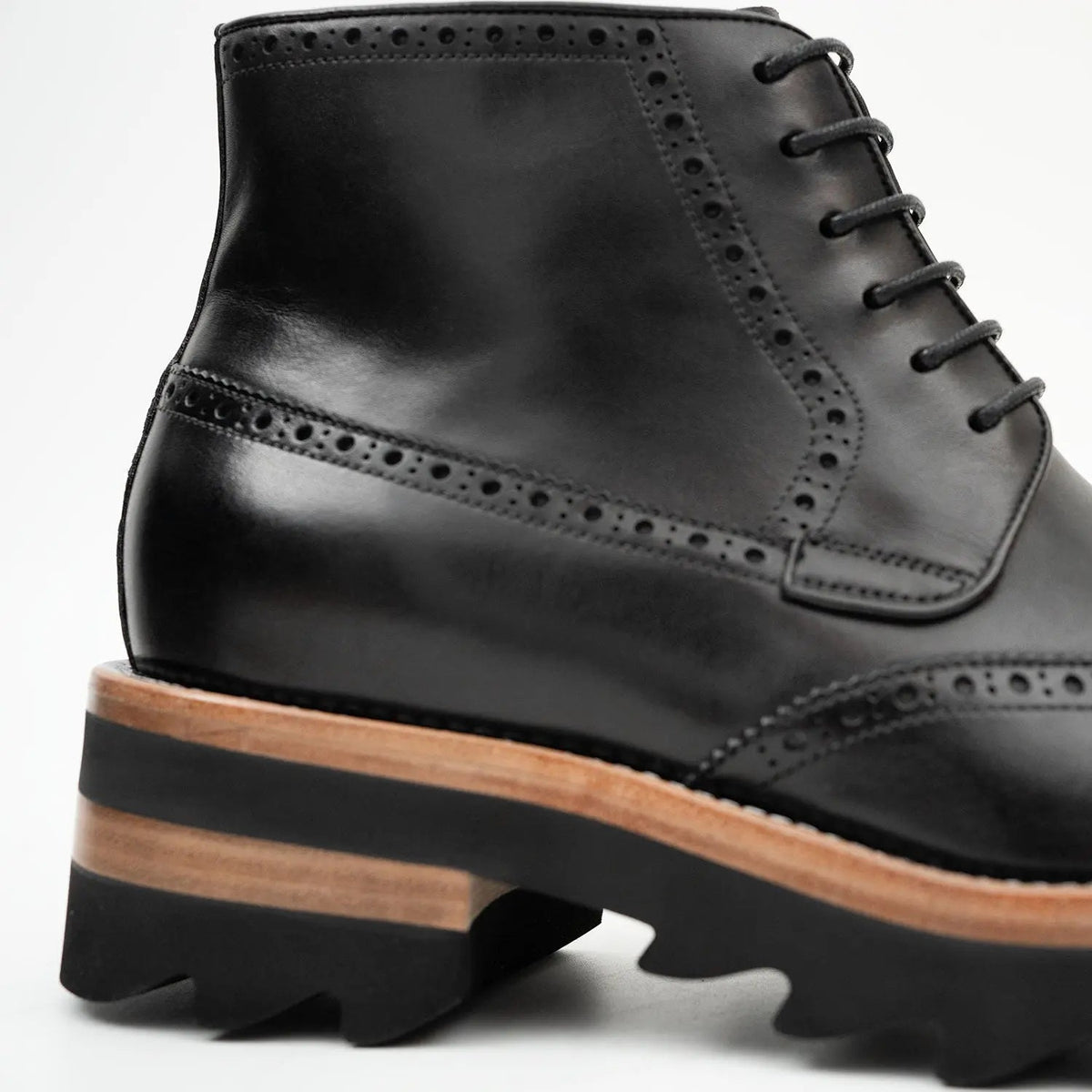 Black Wingtip Calf Leather Ankle Boots