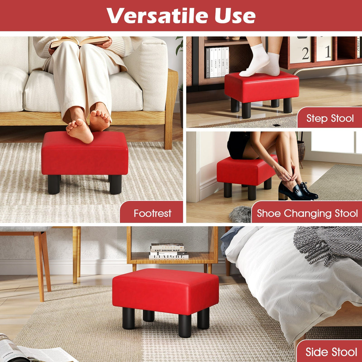Small PU Leather Rectangular Seat Ottoman Footstool