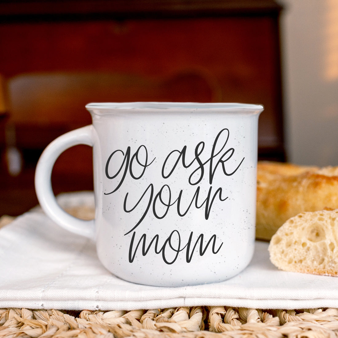 Ask Your Mom 14.5oz Ceramic Campfire Mug Double-Sided Design White Sesame Glaze