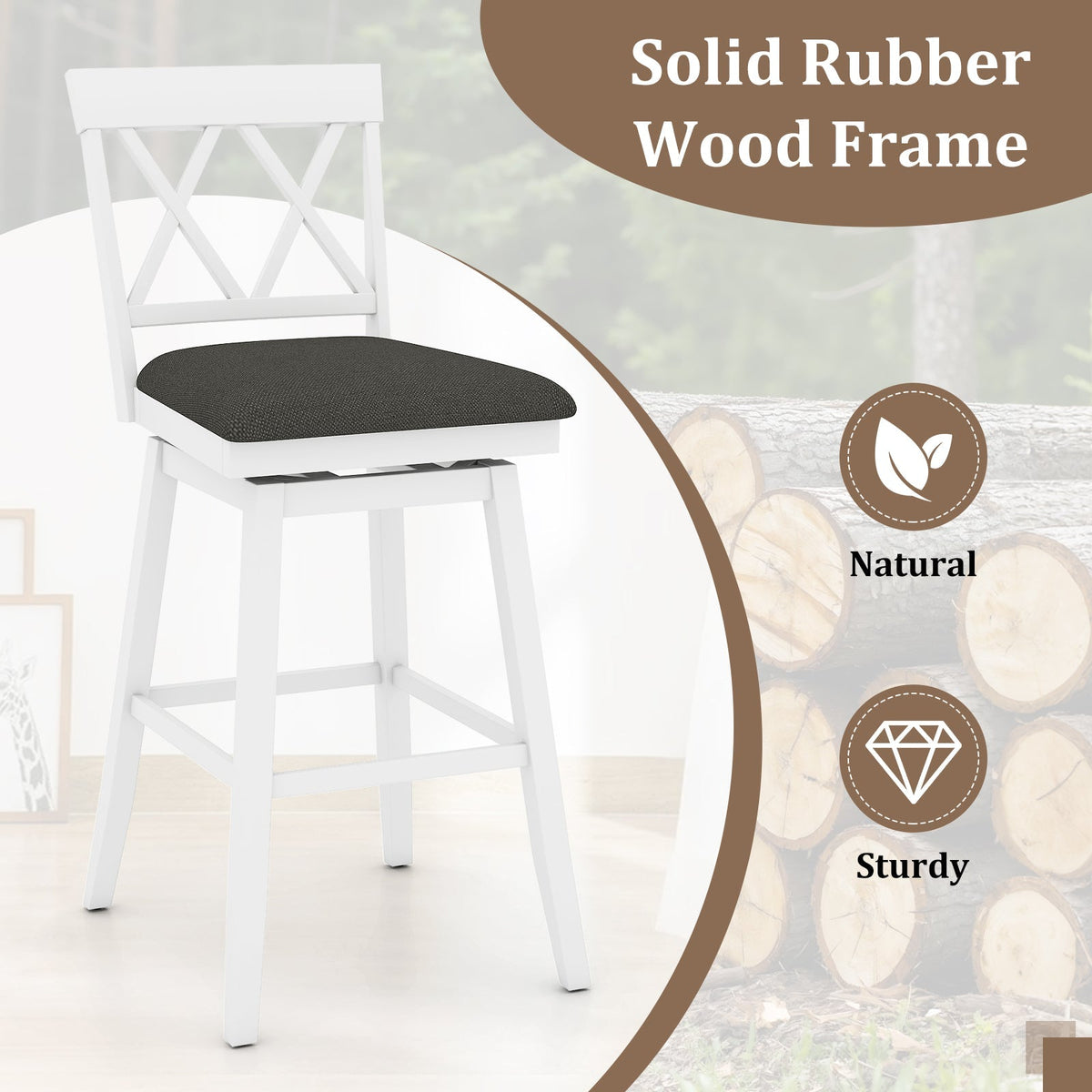 Swivel Bar Stools Set of 4 Counter Height Barstools with Backrest Upholstered Seat Cushion