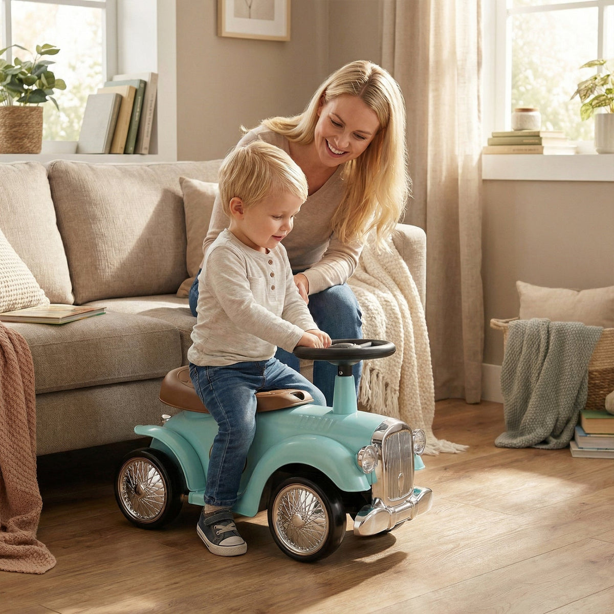 Kids Sit to Stand Vehicle with Working Steering Wheel and Under Seat Storage