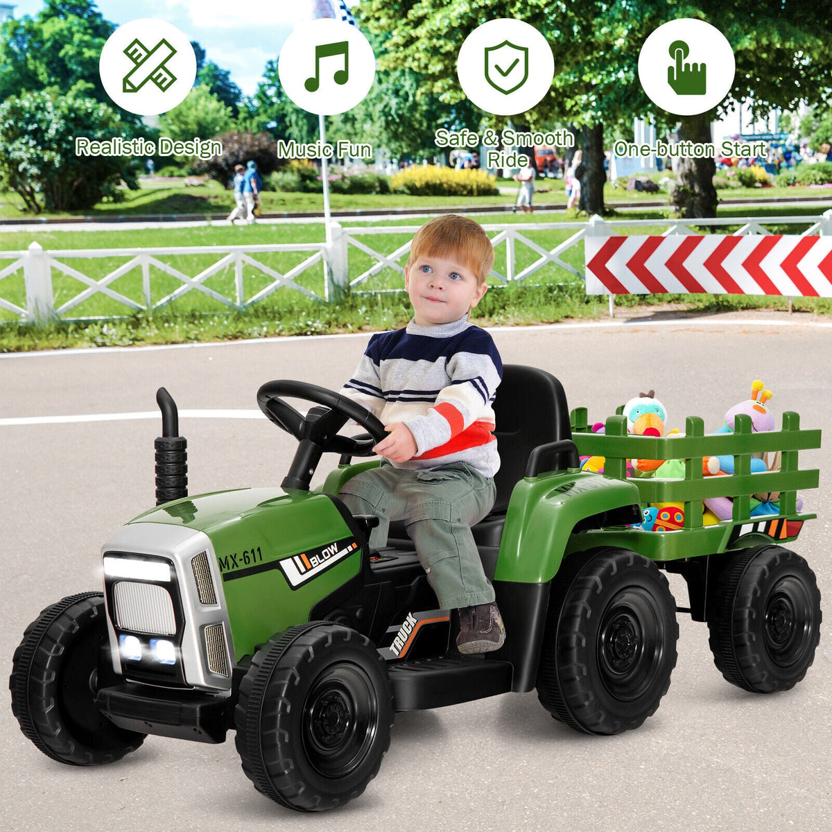 12V Ride on Tractor with 3-Gear-Shift Ground Loader for Kids 3+ Years Old