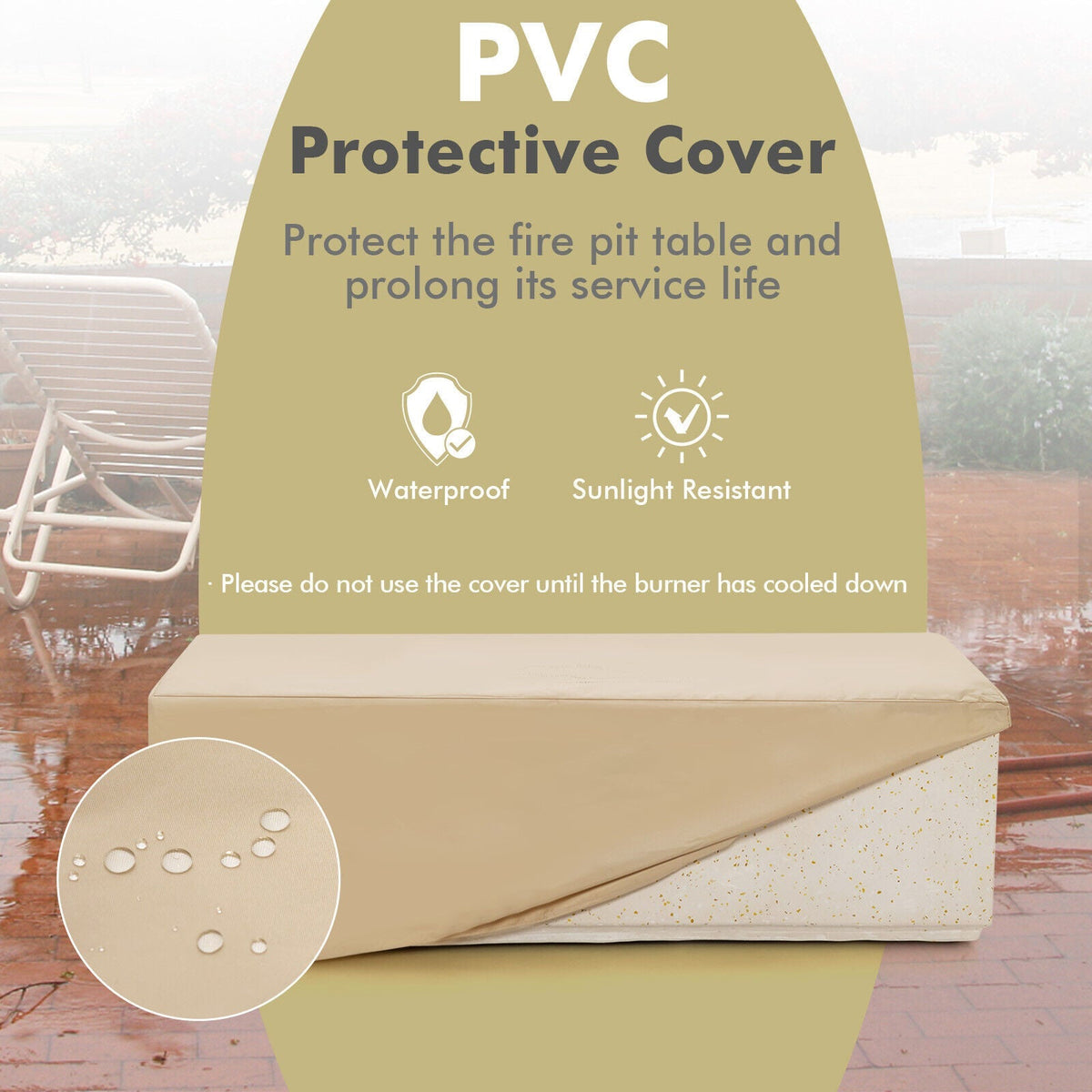 Mesa rectangular para hoguera de terrazo de 42 pulgadas y 50 000 BTU con cubierta de PVC - Blanca