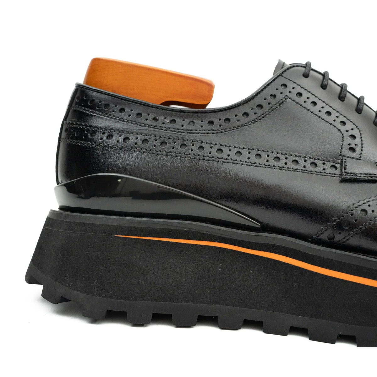 Black Wingtip Calf Leather Derby Shoes