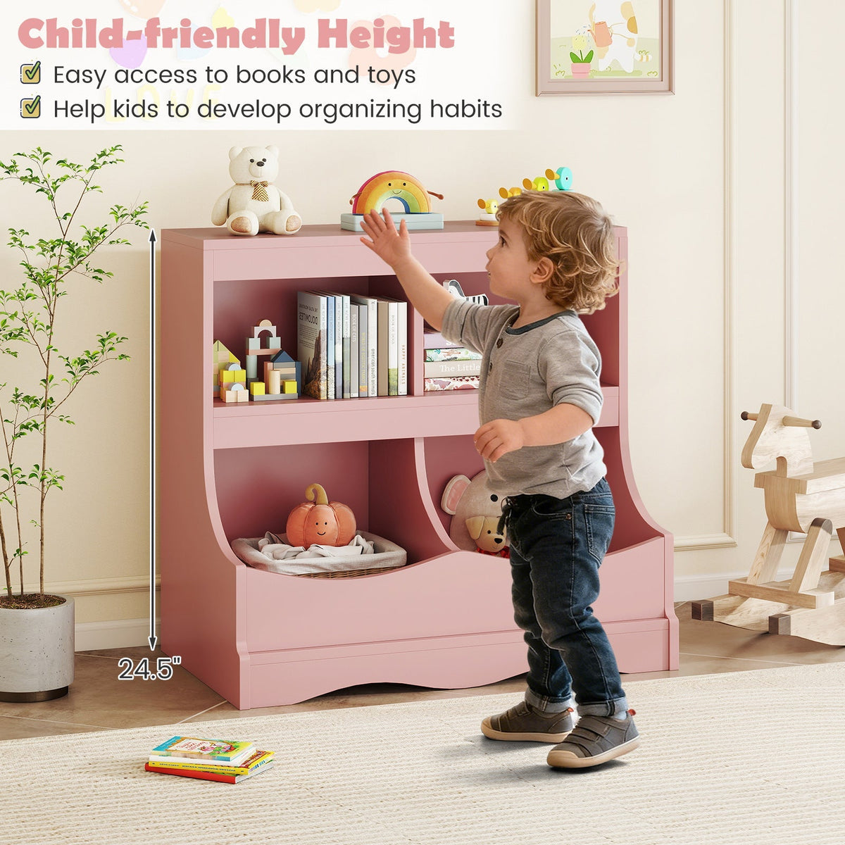 Toy Storage Organizer 4-Cubby Kids Bookcase for Toys and Books