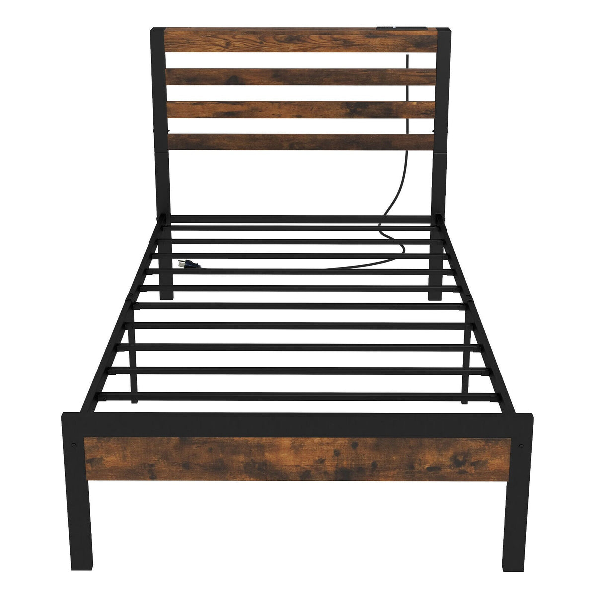 Full/Queen Size Bed Frame with Charging Station and Storage Headboard