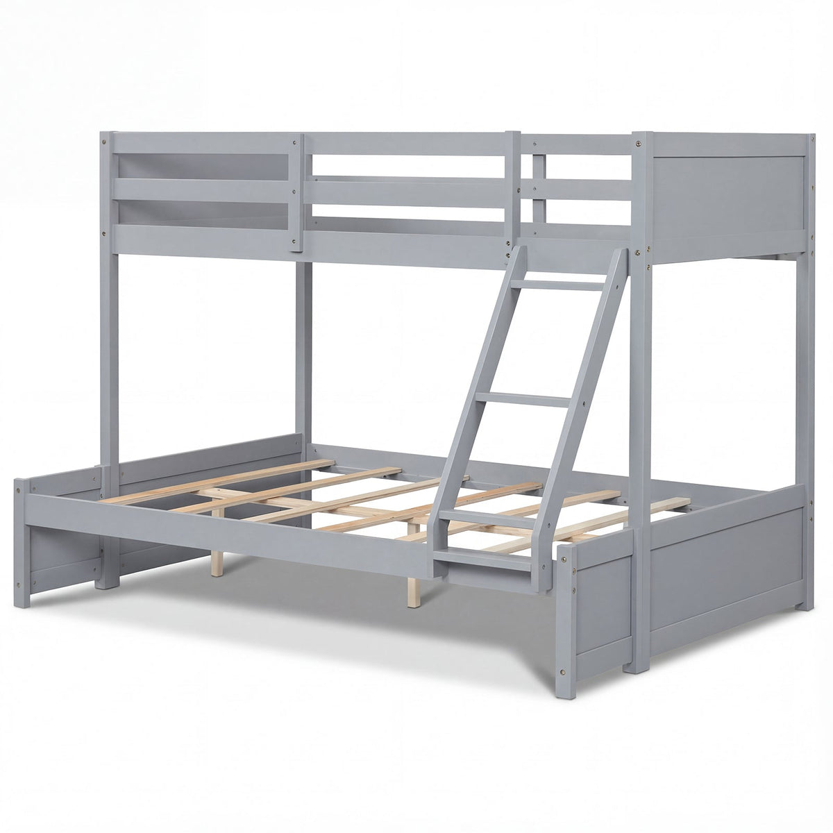 Twin Over Full Bunk Bed with 3-Step Ladder and Full-Length Guardrails