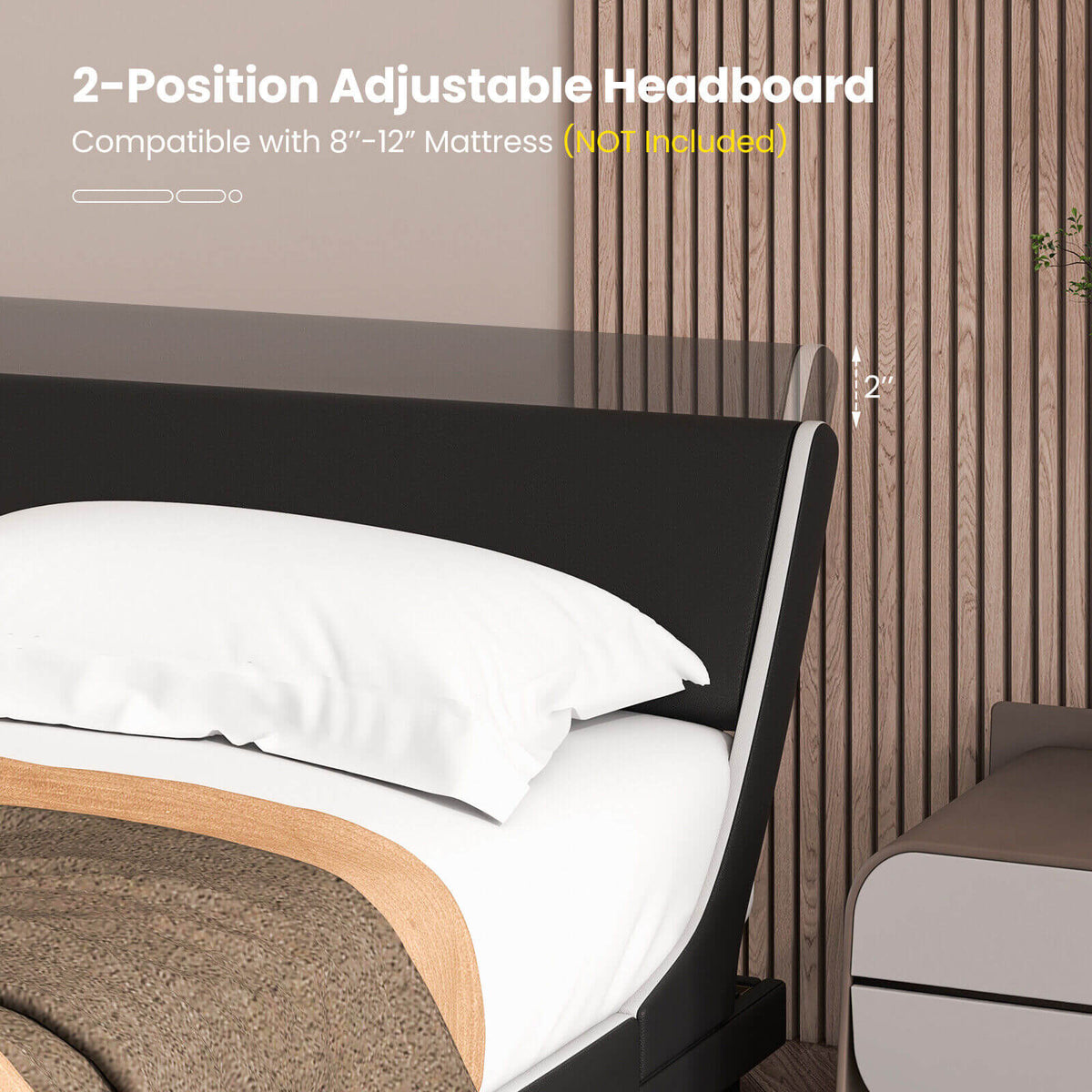 Upholstered Platform Bed Frame Low Profile Faux Leather with Curved Headboard