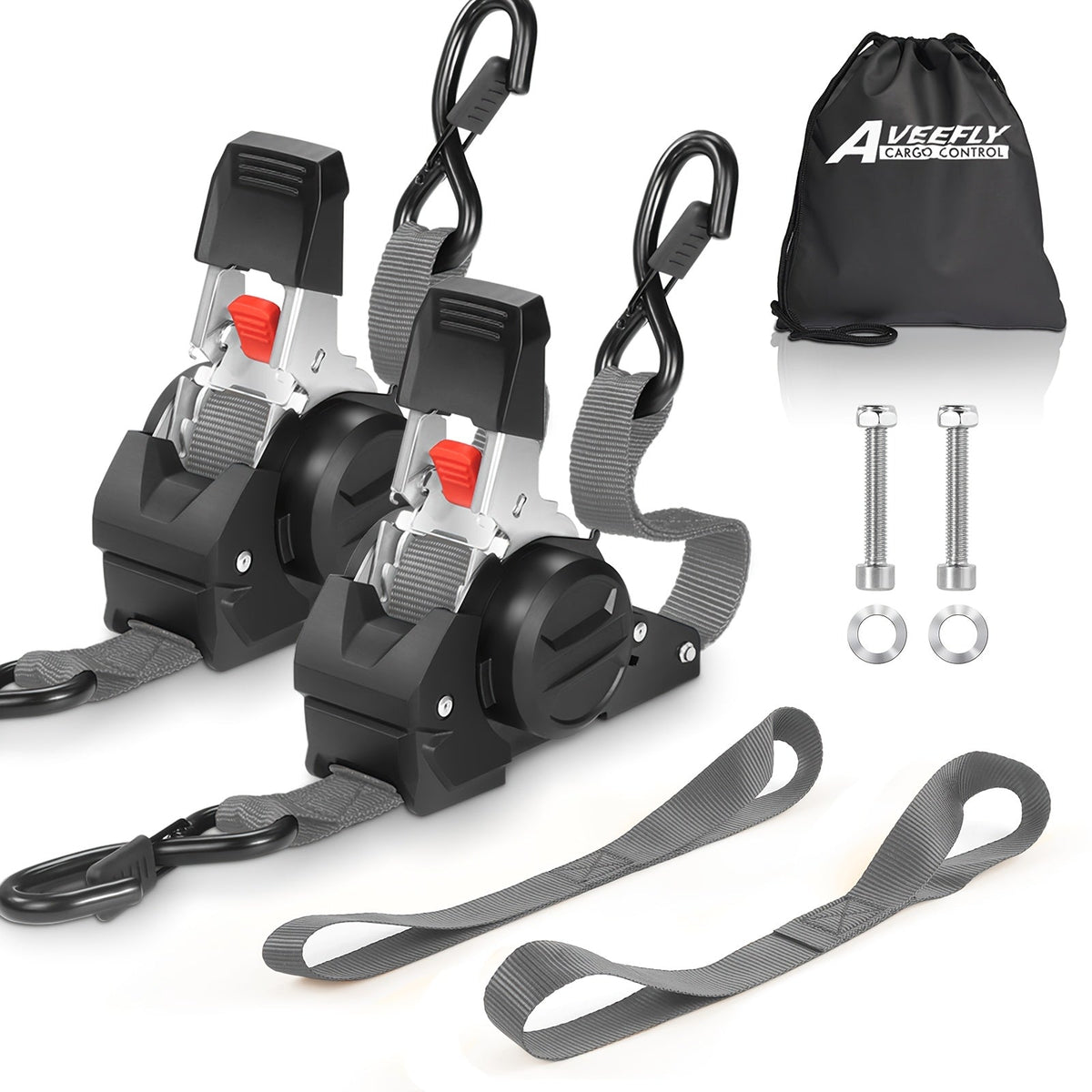 Correas de amarre de trinquete retráctiles de 4 piezas – Correas de carga autorretráctiles de servicio pesado de 10 pies para camiones, remolques y motocicletas