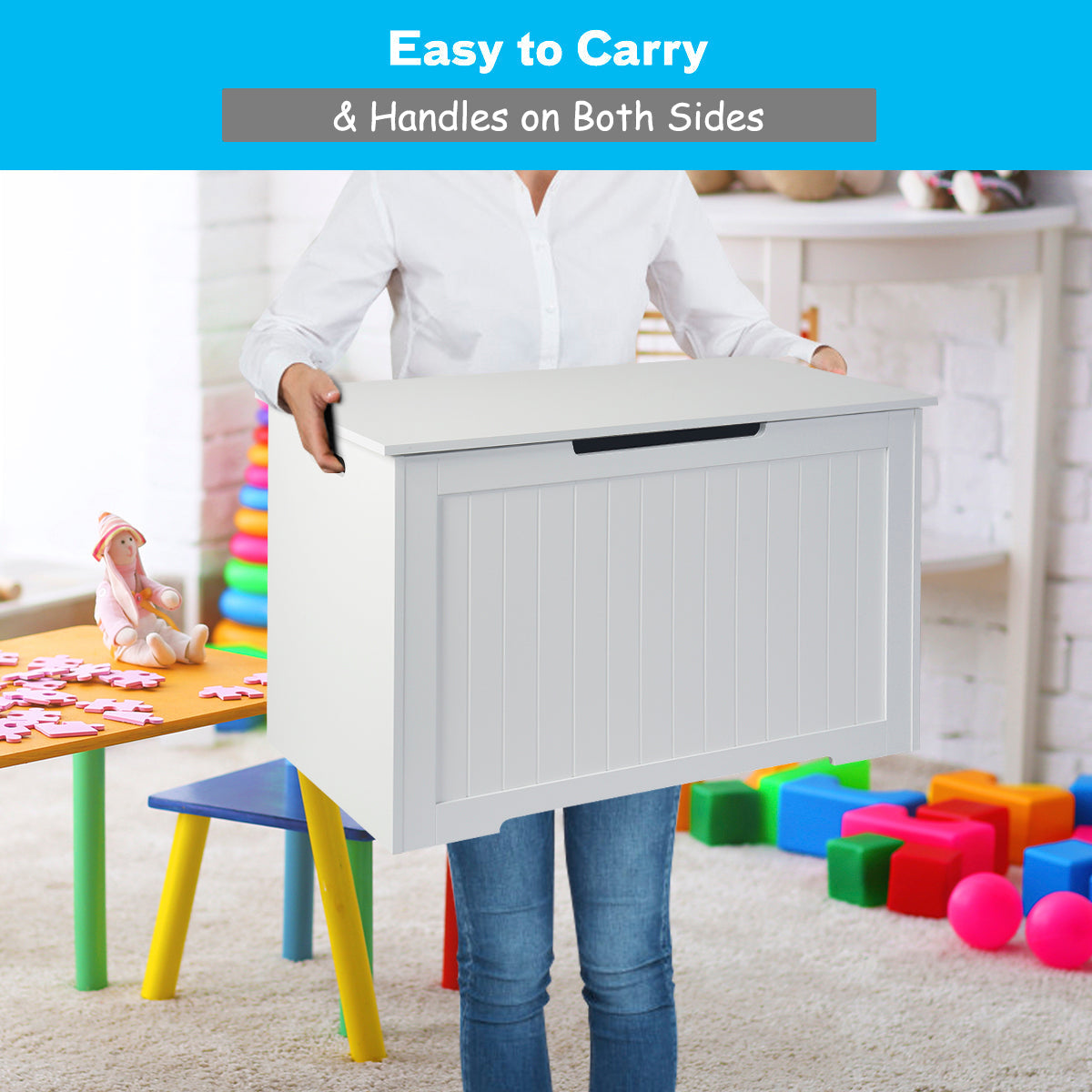 Wooden Toy Box Kids Storage Chest Bench