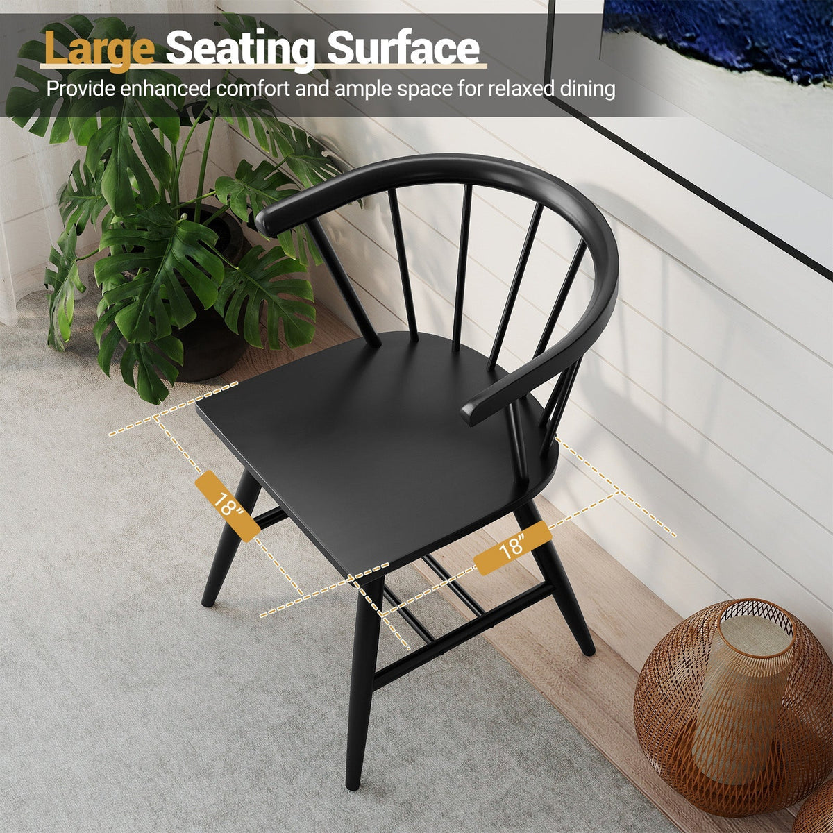 Windsor Dining Chair Set of 4 Mid-Century Modern Black Kitchen Chairs-Black