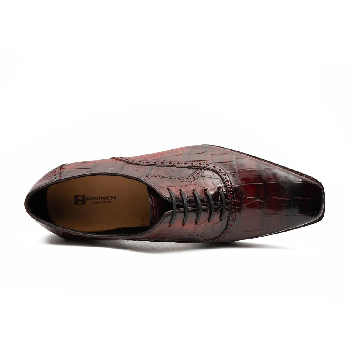 Wine Red Square-Toe Crocodile Leather Oxford Shoes