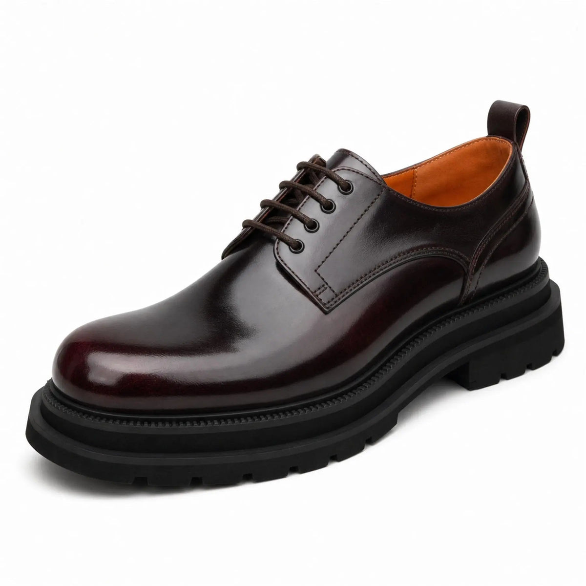 Burgundy Plain-Toe Calf Leather Derby Shoes