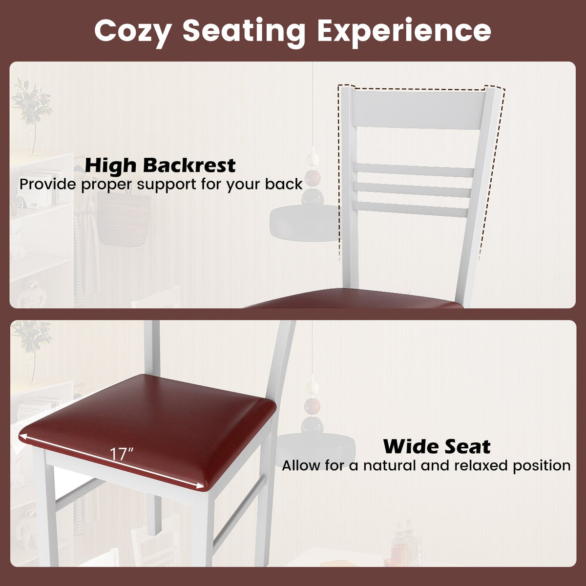 Wood Dining Chairs Set of 4 with Rubber Wood Frame