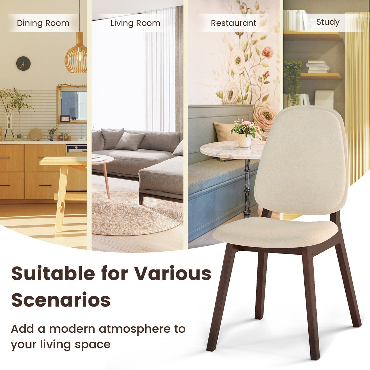 Wooden Dining Chair Set of 4 Mid-Century Modern Upholstered Side Armless Chair-Brown