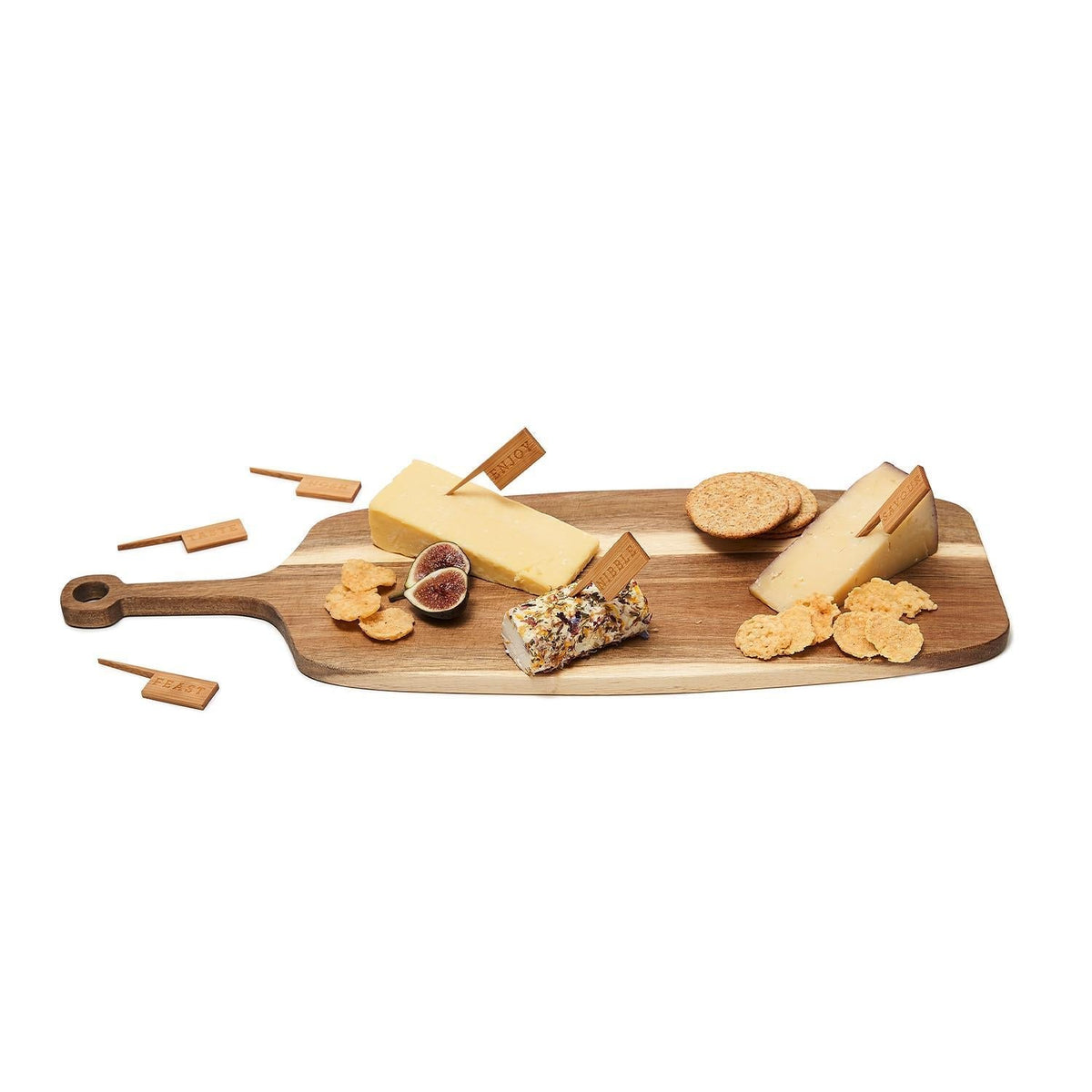 Acacia Wood Serving Board 23x8 Inch With Bamboo Cheese Markers And Handle