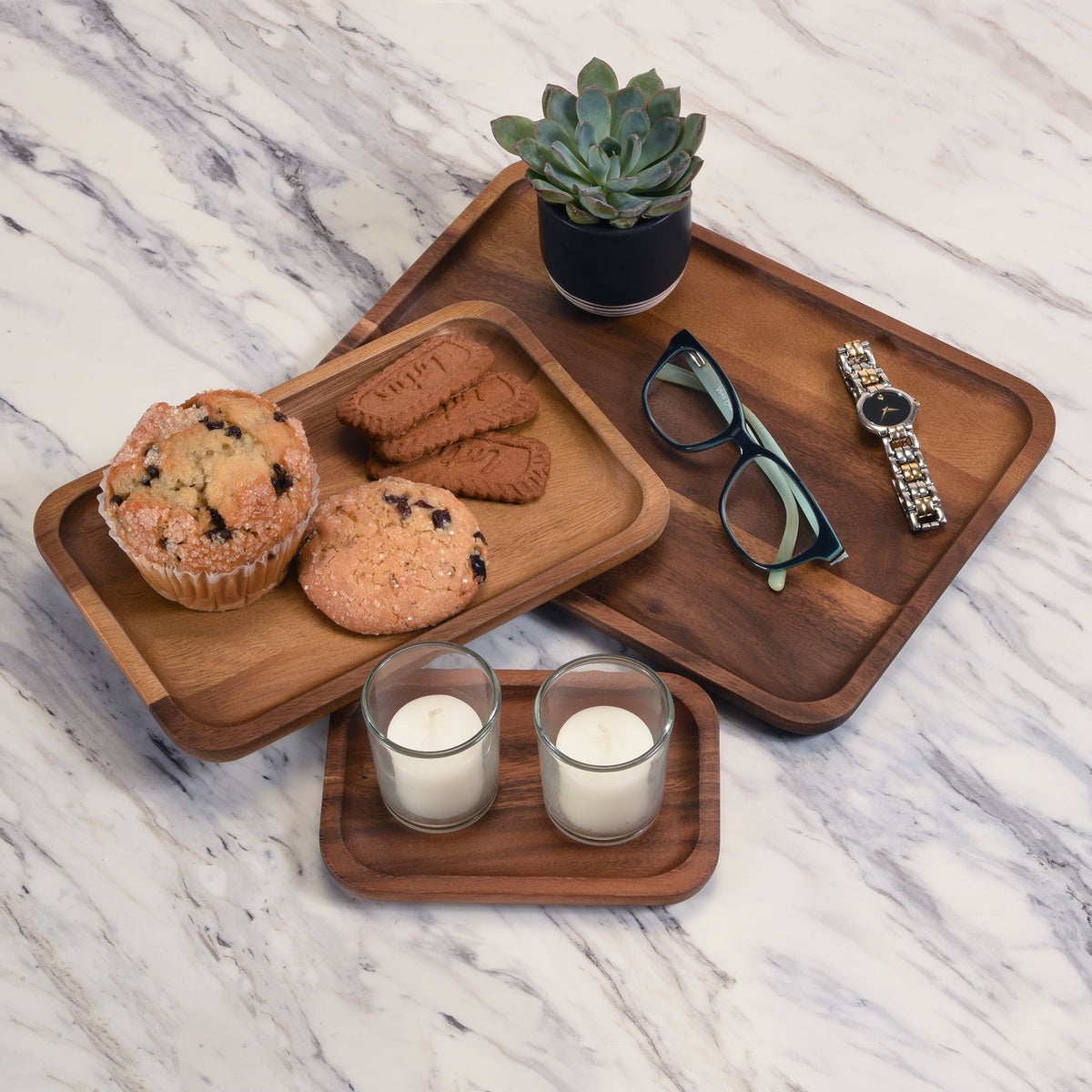 Acacia Wood Rectangular Serving Plates Set Of 3 4x6, 6x9, 8x11