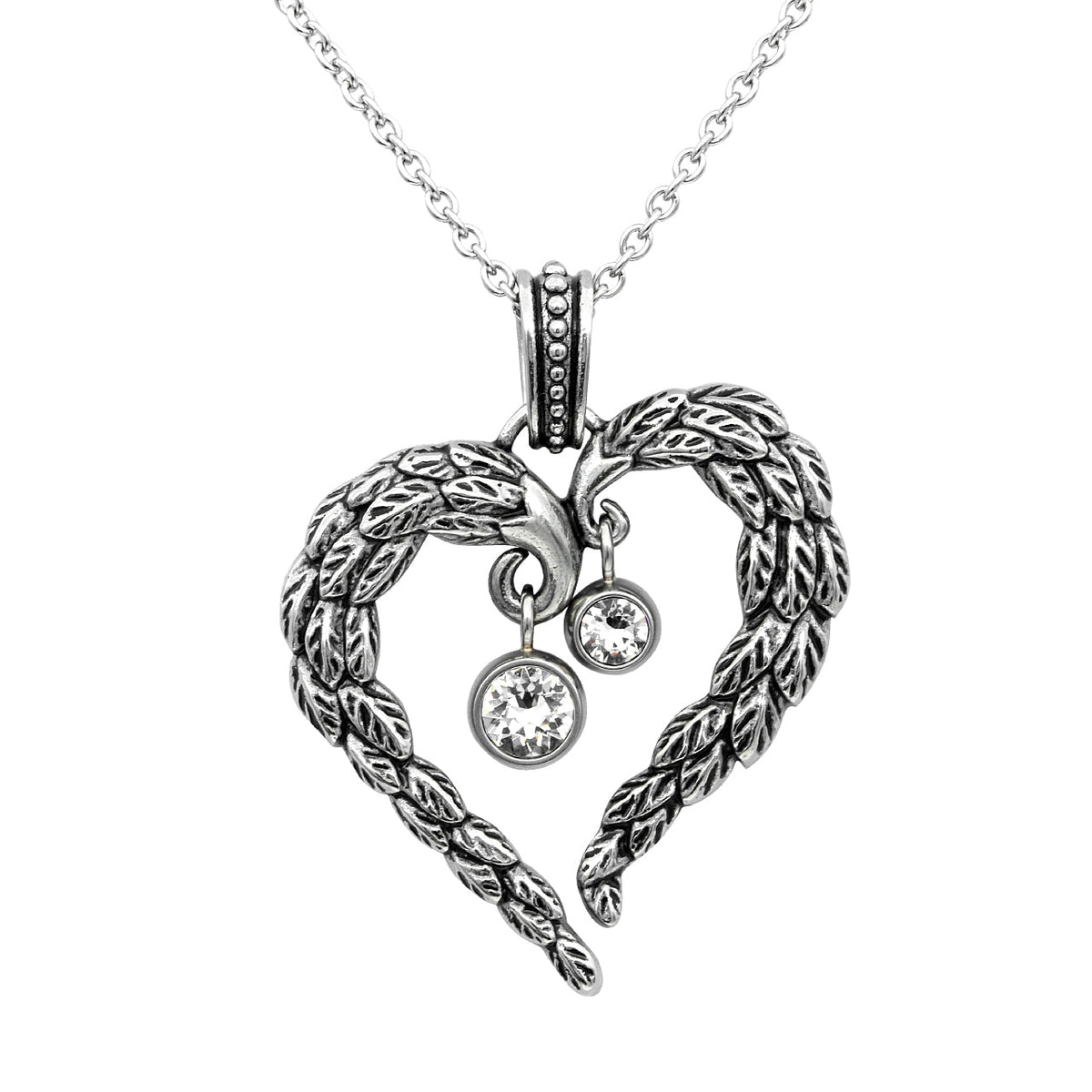 Angel Wing Heart Necklace Sterling Silver Crystal Pendant