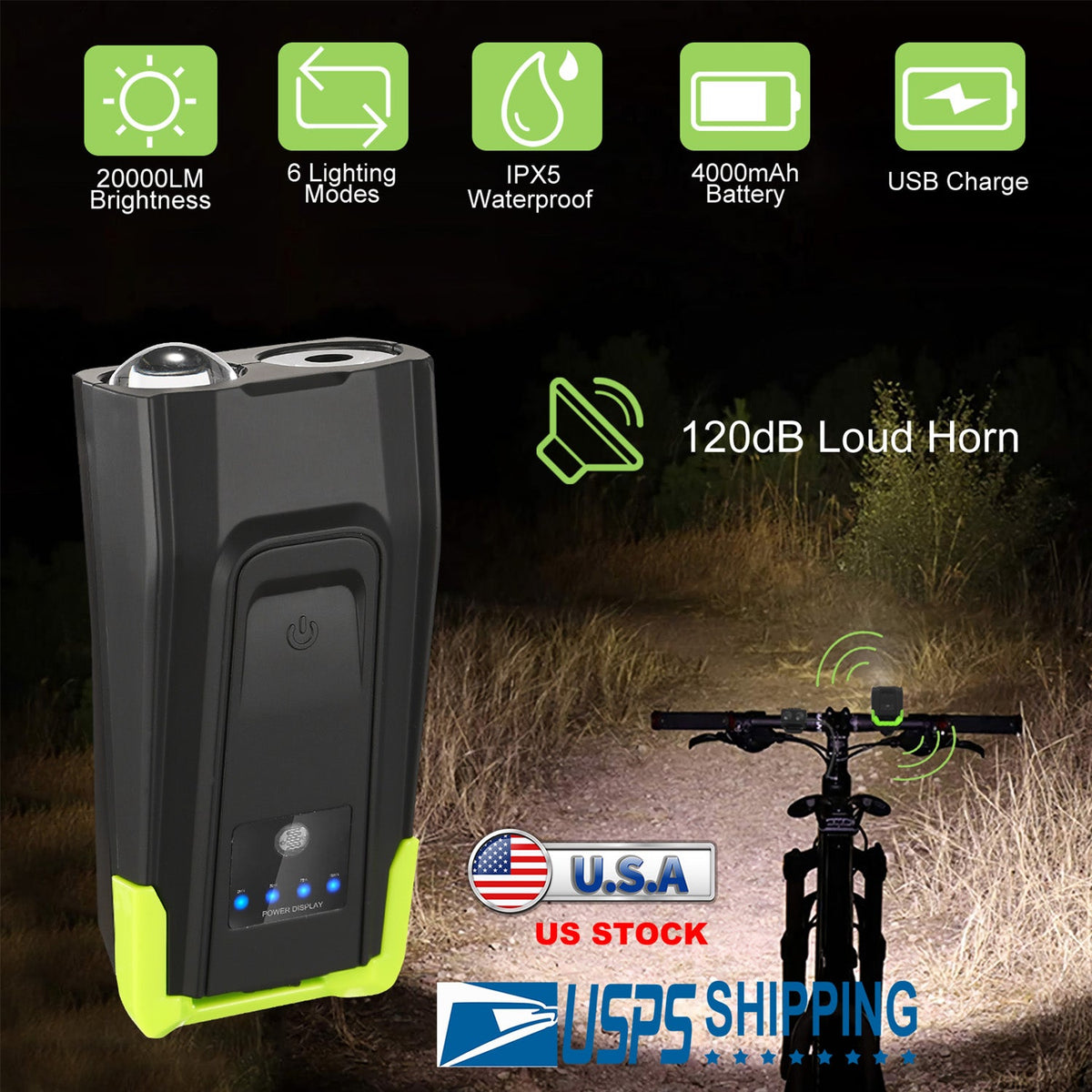 Bike Front Light Set with Horn for Night Riding