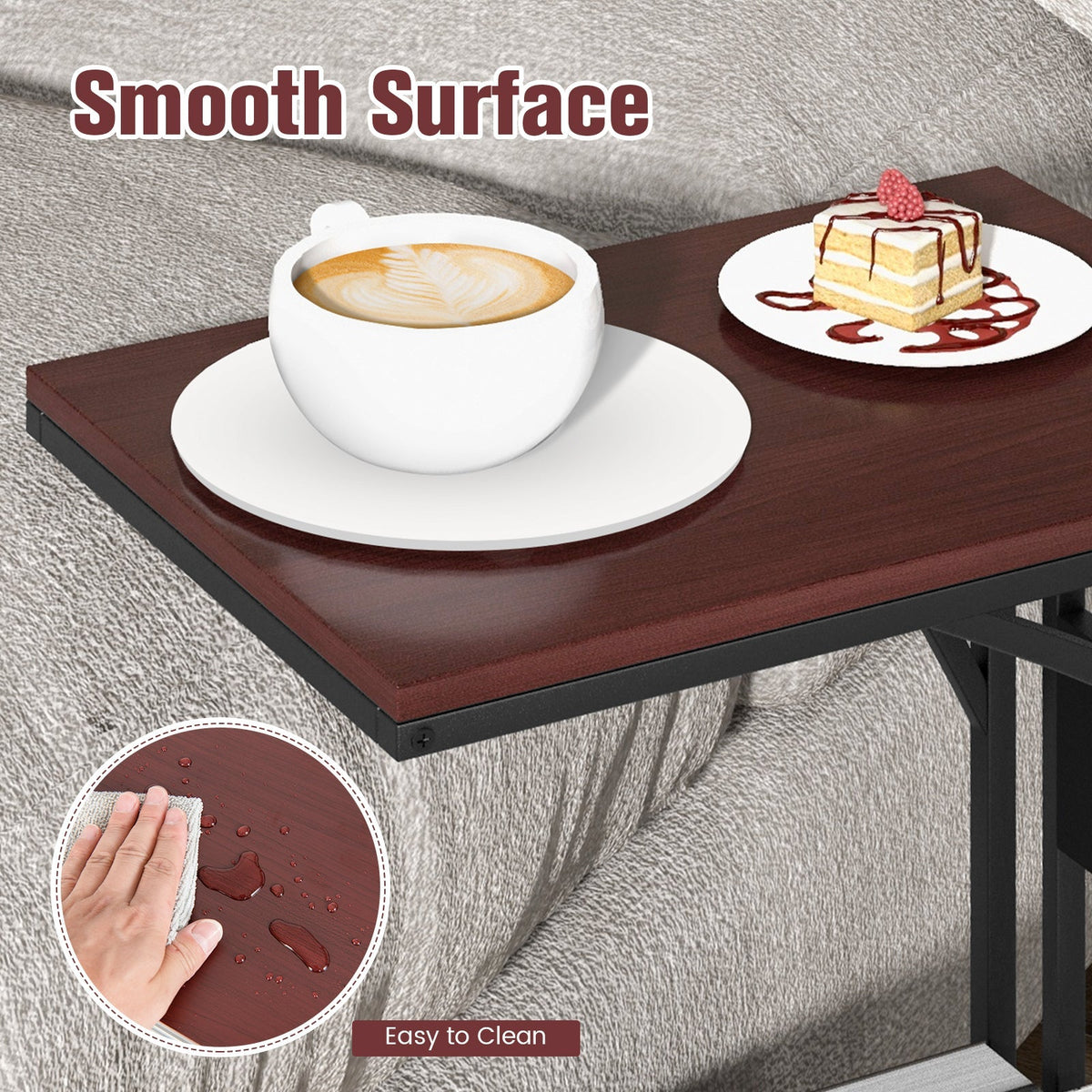 C-Shaped End Side Sofa Narrow Snack Table for Living Room-Brown