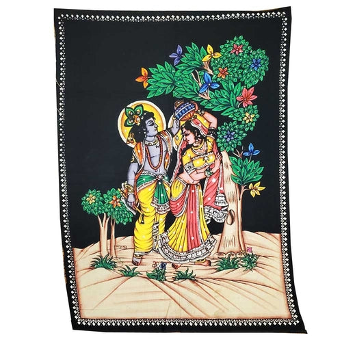 Krishna Wall Art Black Handpainted Cloth Banner Sequin