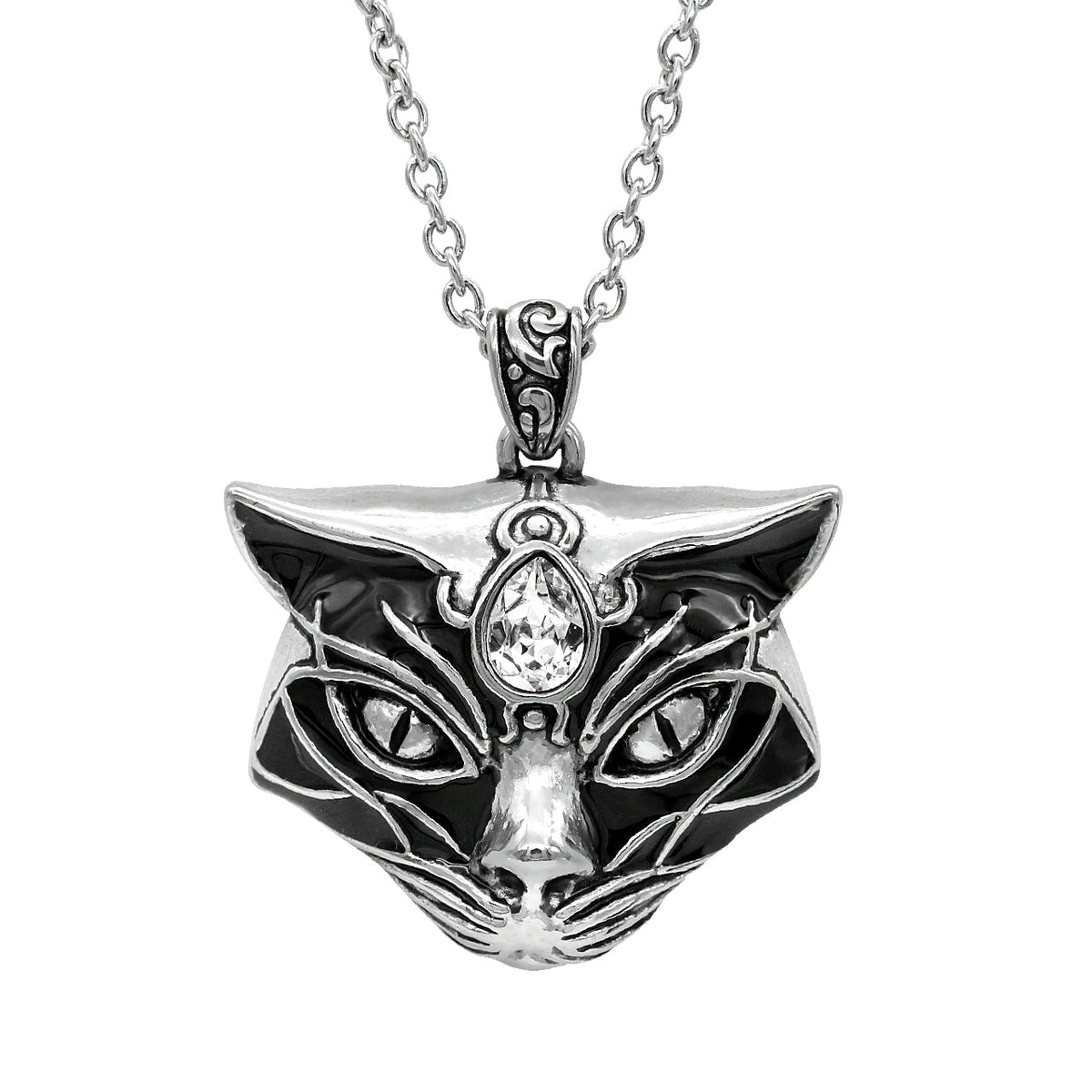 Black Cat Head Pendant Necklace Gothic Silver Alloy