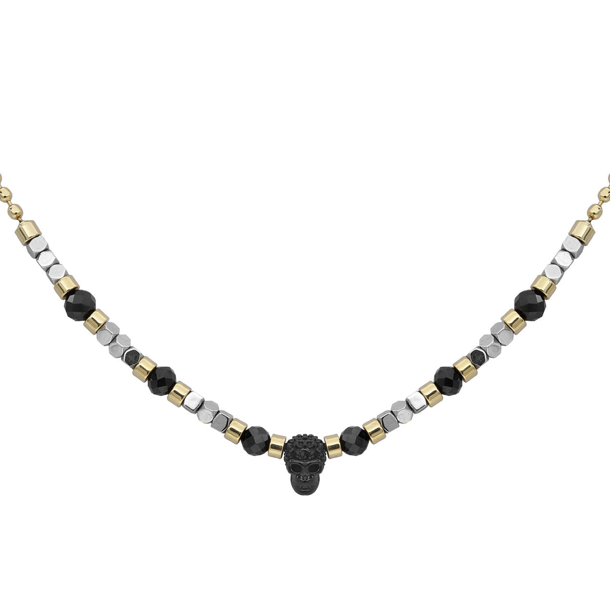 Black Spinel Hematite Skull Bead Necklace Unisex Choker