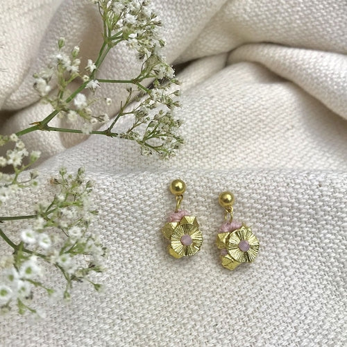 Boho Cotton Thread Flower Earrings Zinc Alloy Dainty 2.5cm Handmade