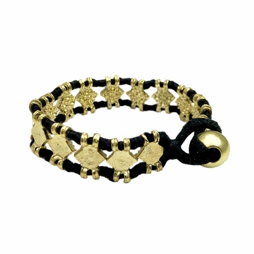 Boho Handwoven Diamond Motif Bracelet Cotton Thread Zinc Alloy Adjustable