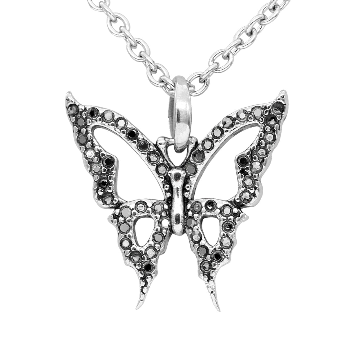 Butterfly Crystal Pendant Necklace Dainty Silver Sparkle